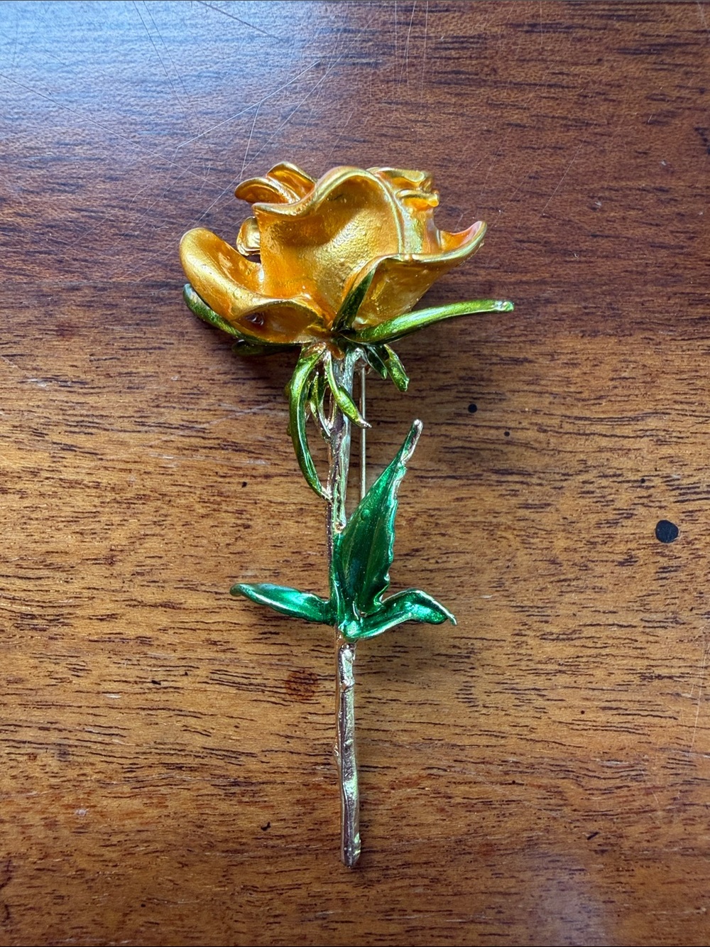 “Yellow Rose of Texas” pin with Green Leaves